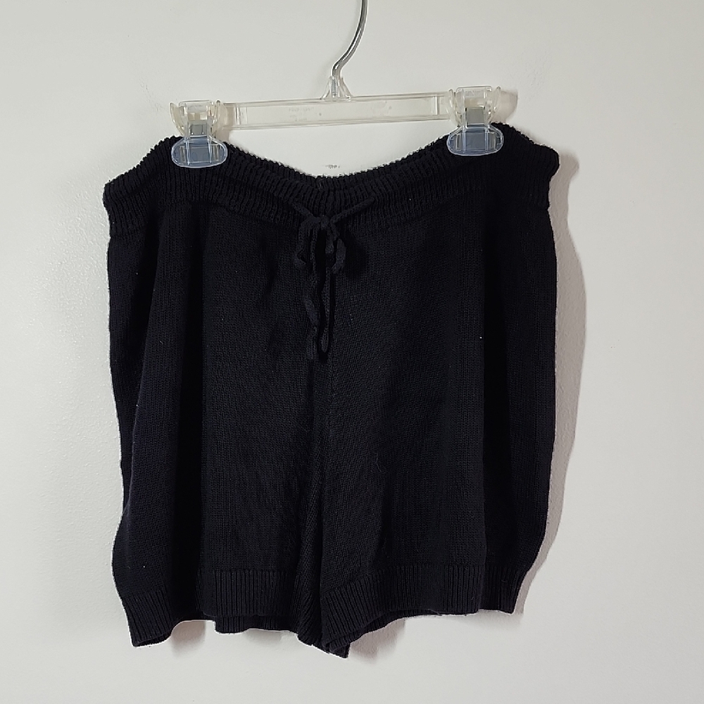 Black Thick Knit Shorts Drawstring Waist Bathing Suit Cover Up Beach Travel Pool